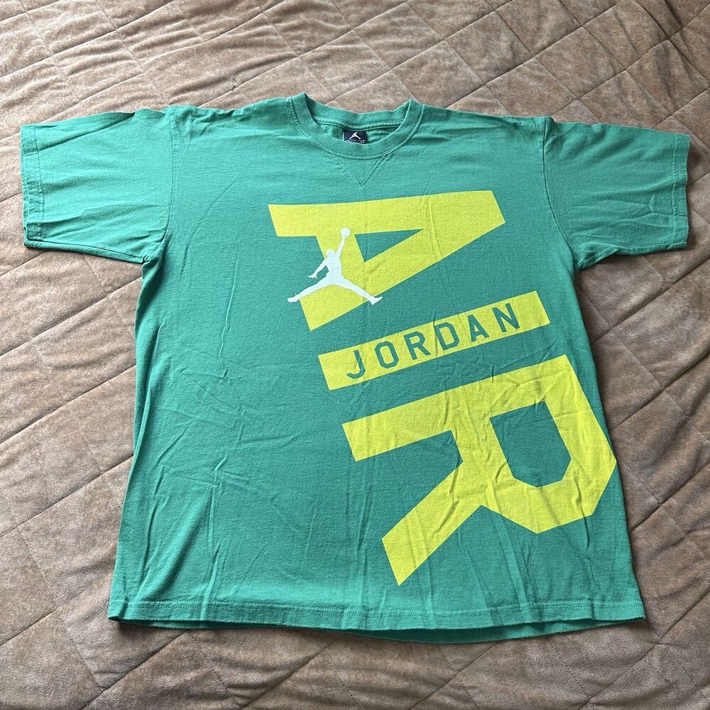Vintage Y2K Air Jordan T-shirt Mens XL Oregon Green w Yellow Print Jumpman